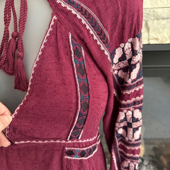 Anthropologie Free People Large All My Life Wine Boho Embroidered Dress Festival - Picture 4 of 16